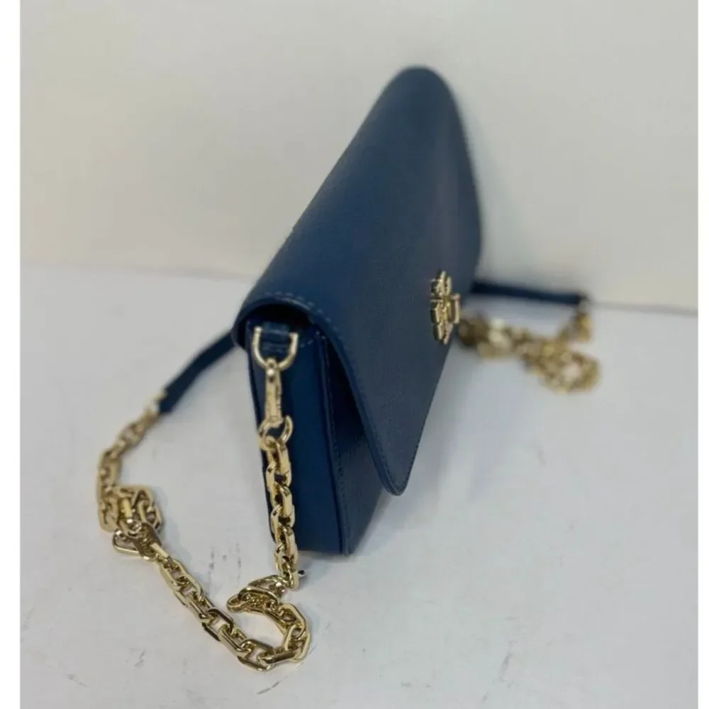 Tory Burch Navy Blue Crossbody Bag Gold Chain Logo Leather